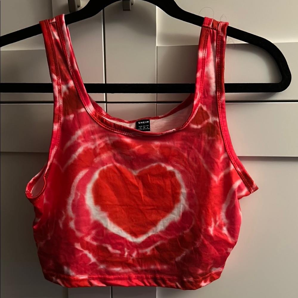 Shein Red Tie-Dye Heart Tank Top